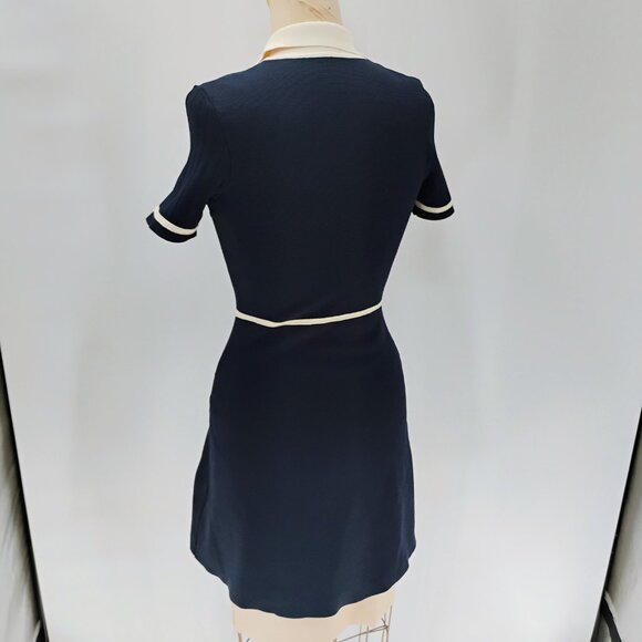 Sandro Two Tone Knit Dress Size 38 in Ecru/Marine - Picture 8 of 16